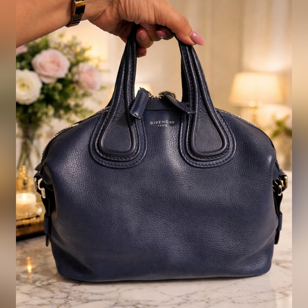 Givenchy Nightingale Navy Blue Pebbled Leather Satchel